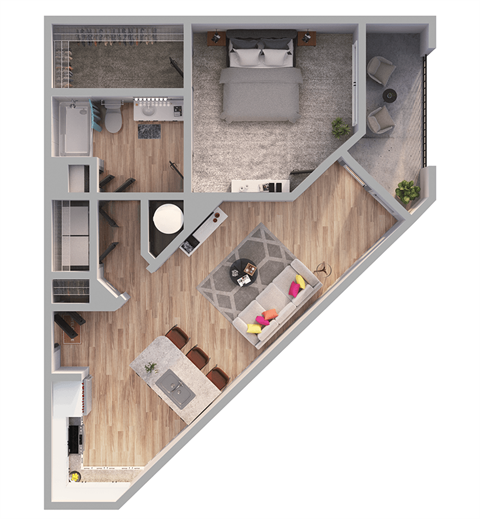 Floor plan for 1 bed, 1 bath, 815 sqft